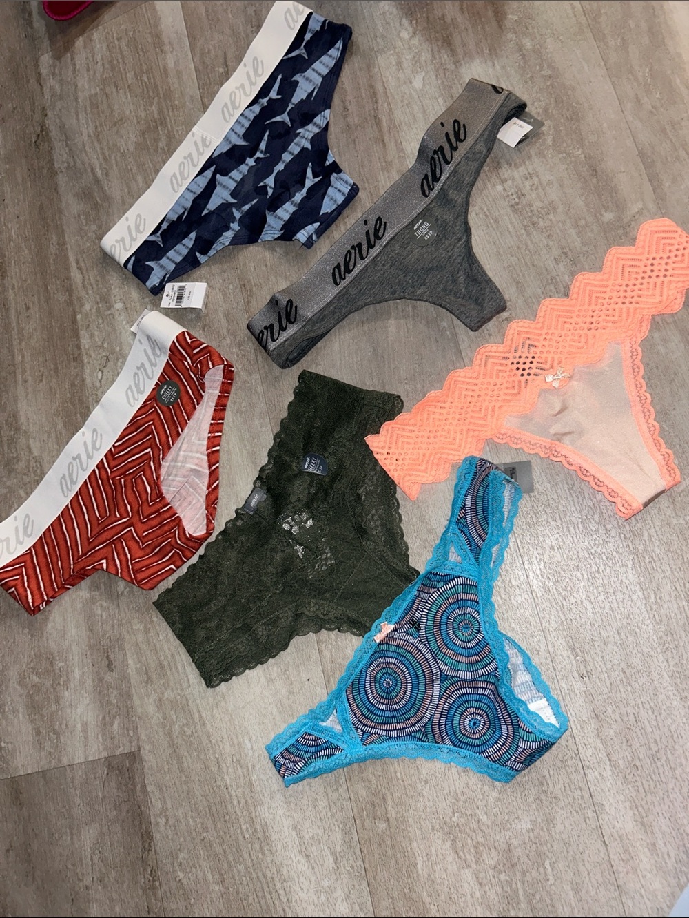 BRAND NEW AERIE Thong & Lace Panty Set in Coral, Blue, Olive, Gray, Red, Navy